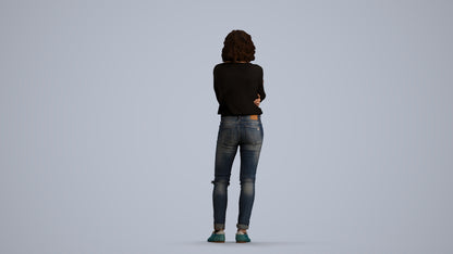 3D human model woman casual standing, photogrammetry scanned person for archviz, front view render