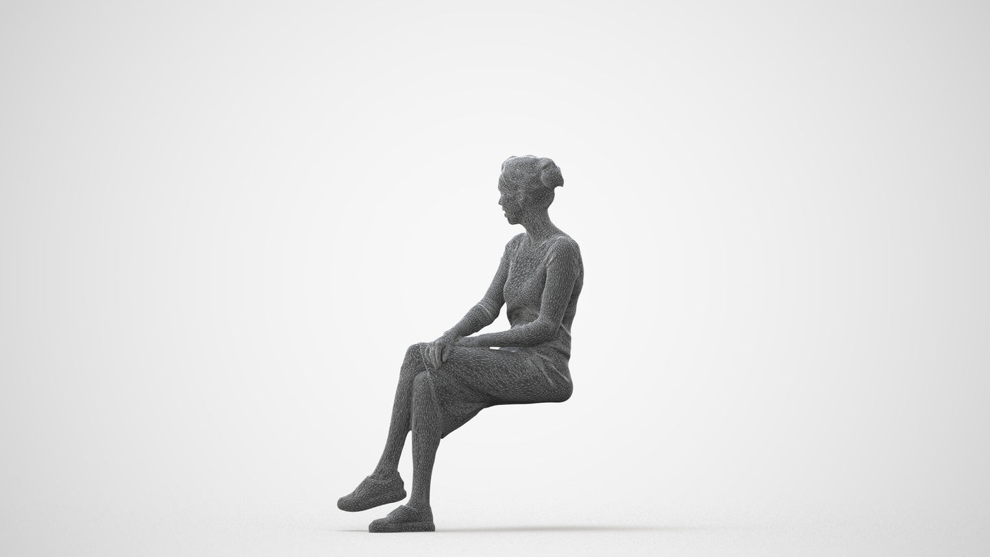 3D scanned woman sitting casual, photorealistic archviz people for Enscape and SketchUp, square thumbnail