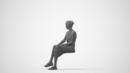 3D scanned woman sitting casual, photorealistic archviz people for Enscape and SketchUp, square thumbnail
