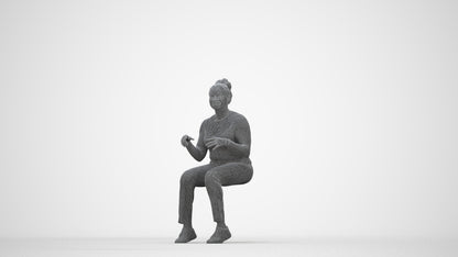 scanned 3D woman casual sitting, photogrammetry people for Enscape and V-Ray, wireframe back view