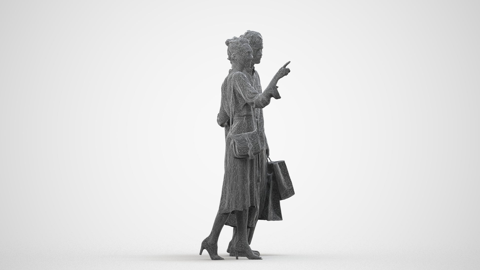 photogrammetry 3D man casual shopping, realistic human model archviz FBX, wireframe side view
