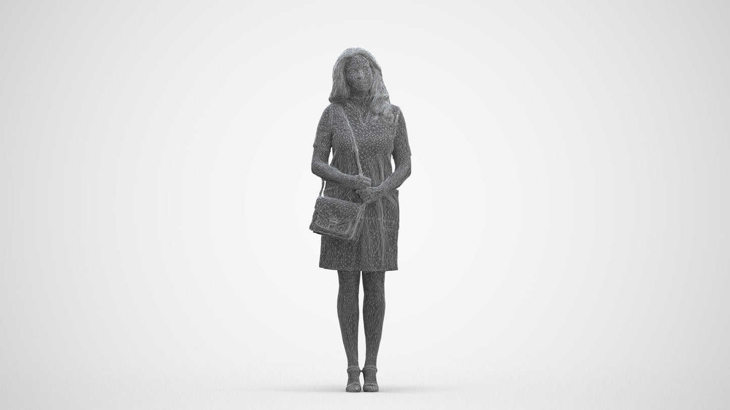 realistic 3D woman business standing, scanned archviz people for Blender and 3ds Max, three-quarter front view render