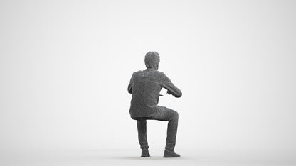3D people model man casual sitting, scanned human for 3ds Max rendering, wireframe front view