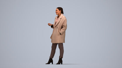 3D human model woman business standing, photogrammetry scanned person for archviz, top-down view render