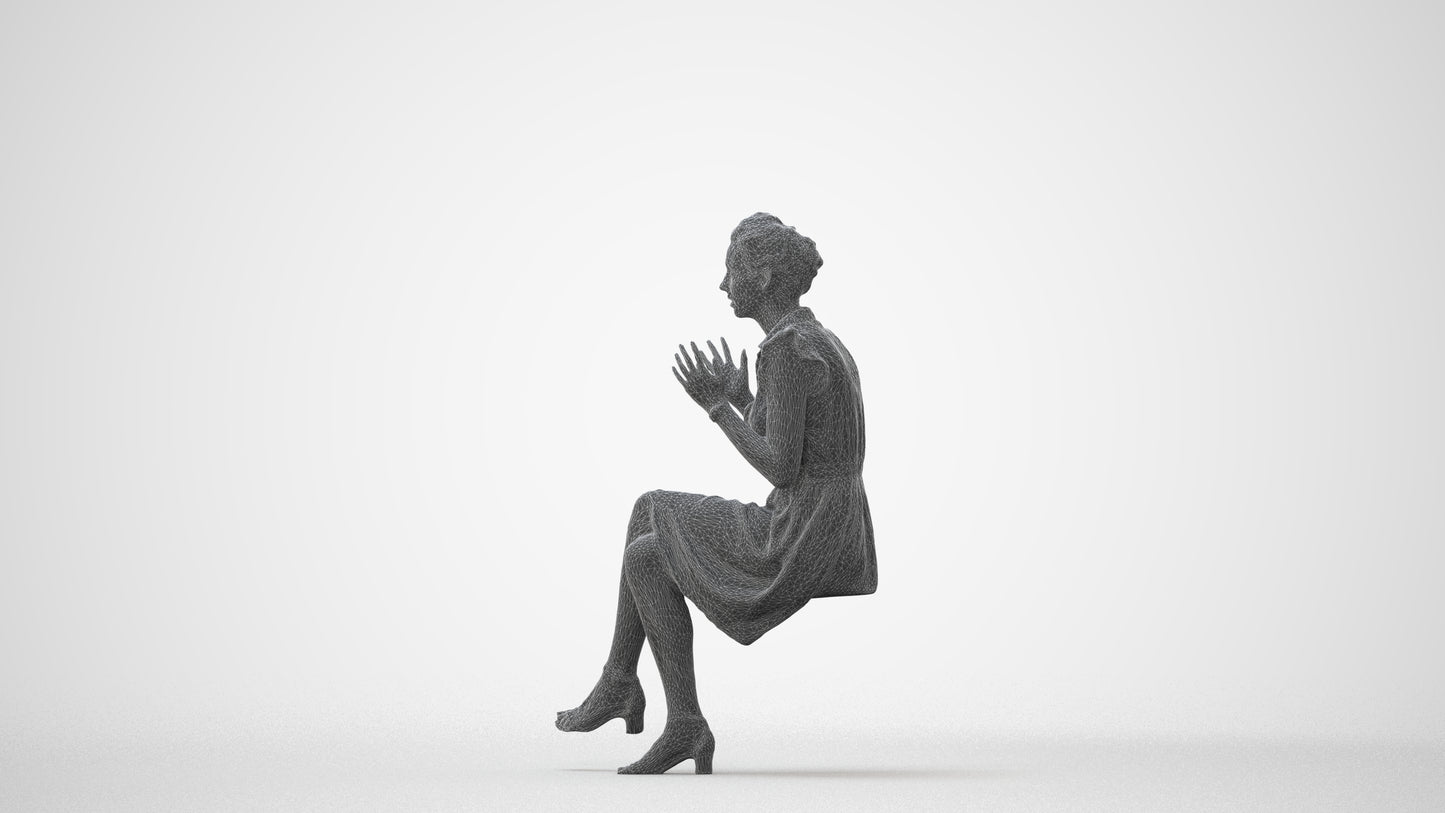 realistic 3D human woman casual sitting, archviz people FBX OBJ for Blender, square thumbnail