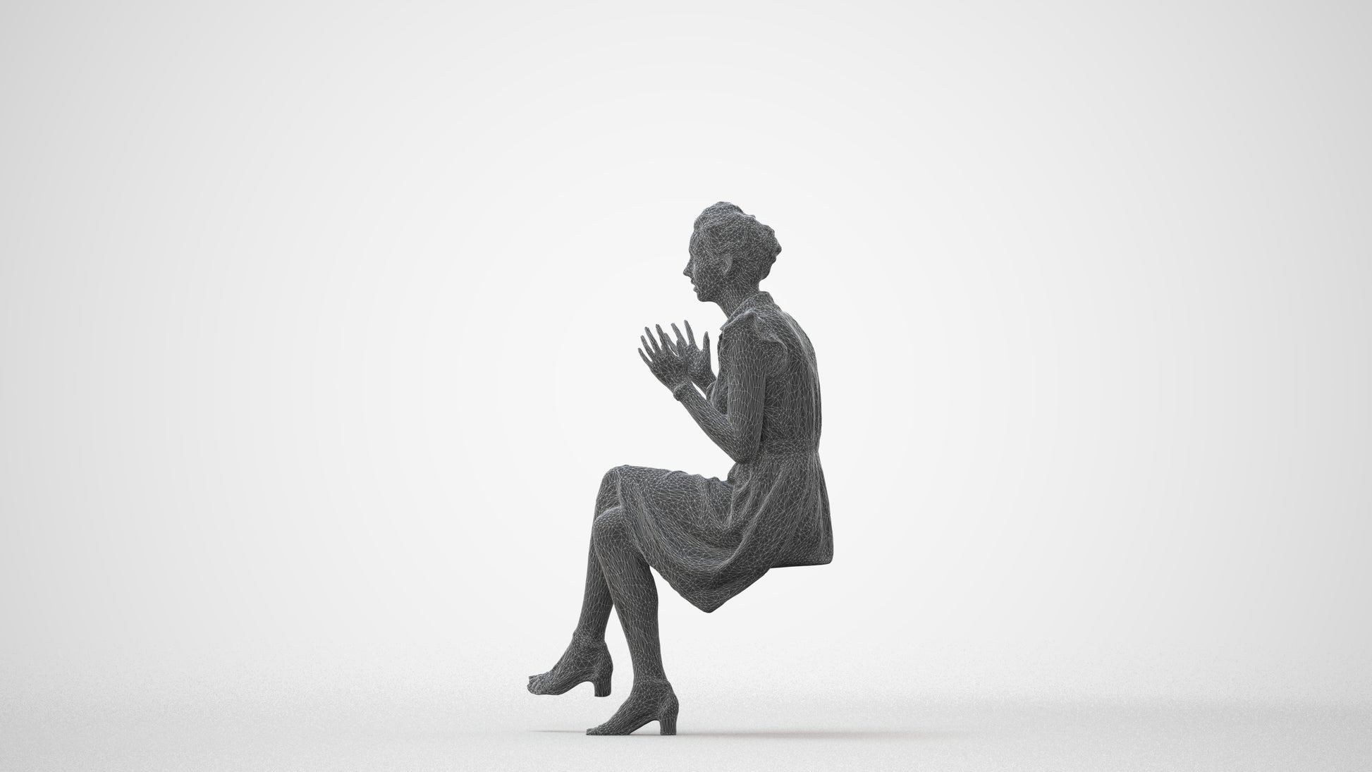 realistic 3D human woman casual sitting, archviz people FBX OBJ for Blender, square thumbnail