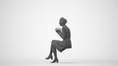 realistic 3D human woman casual sitting, archviz people FBX OBJ for Blender, square thumbnail