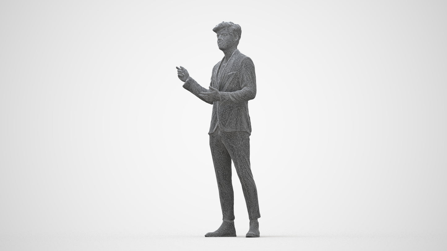 3D scanned man business, photorealistic archviz people for Enscape and SketchUp, wireframe back view