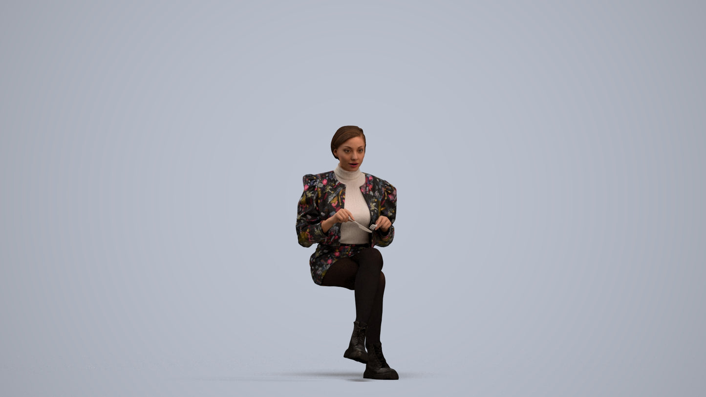 3D people model woman casual sitting, scanned human for 3ds Max rendering, standing pose render