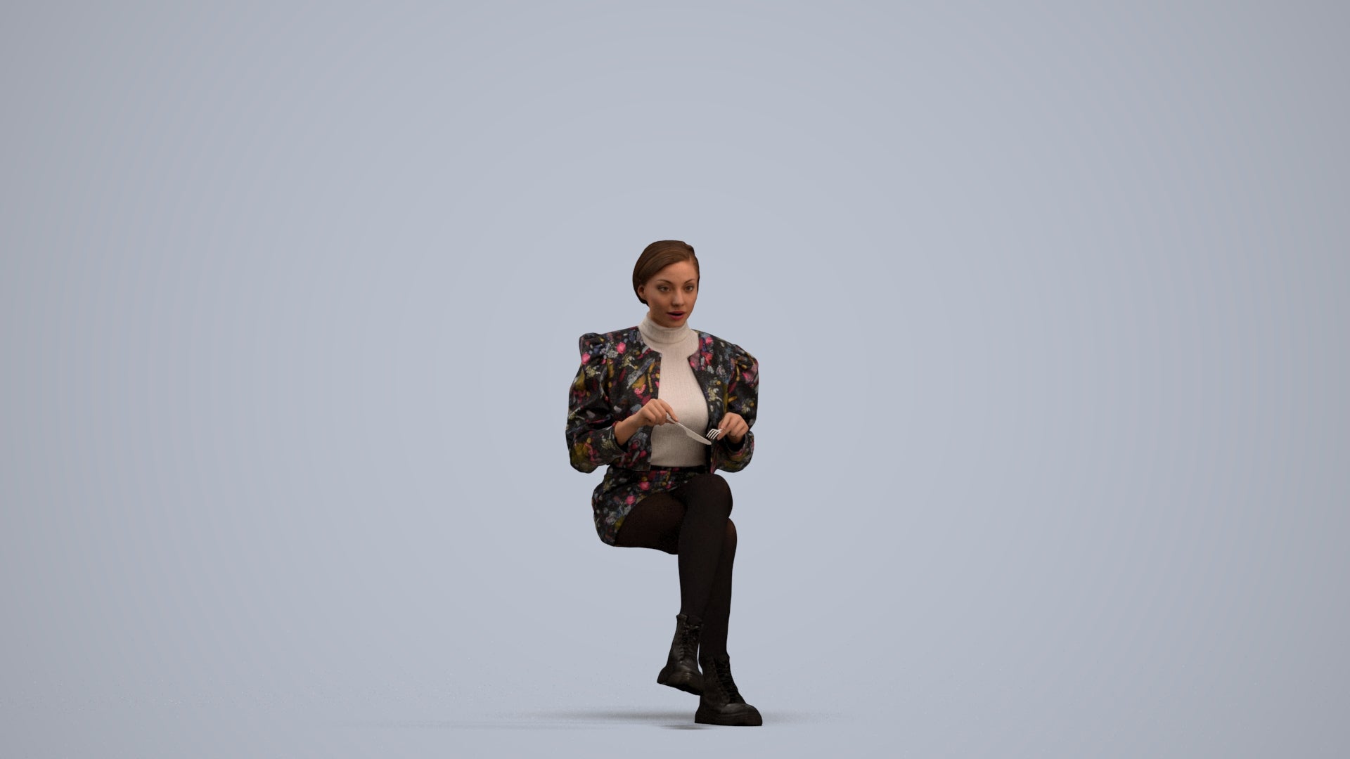 3D people model woman casual sitting, scanned human for 3ds Max rendering, standing pose render