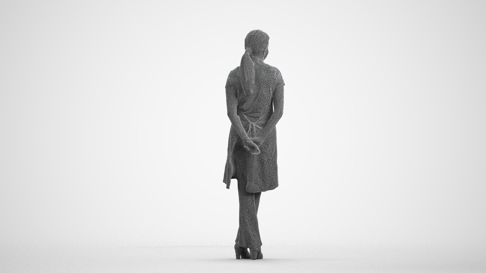 scanned 3D woman hospitality, photogrammetry people for Enscape and V-Ray, wireframe front view