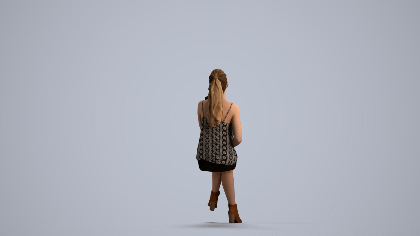 photogrammetry 3D girl casual sitting, realistic human model archviz FBX, front view render