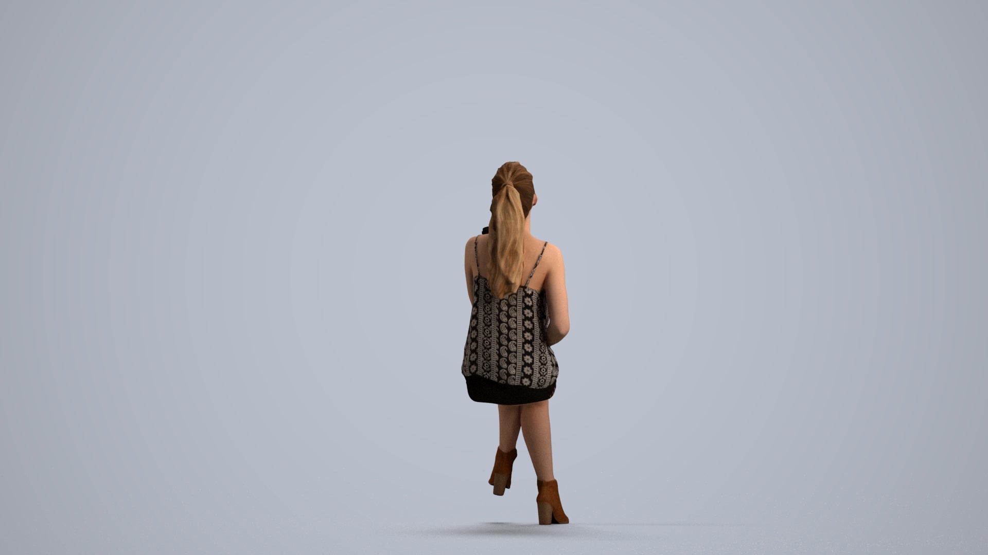 photogrammetry 3D girl casual sitting, realistic human model archviz FBX, front view render