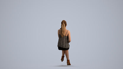 photogrammetry 3D girl casual sitting, realistic human model archviz FBX, front view render