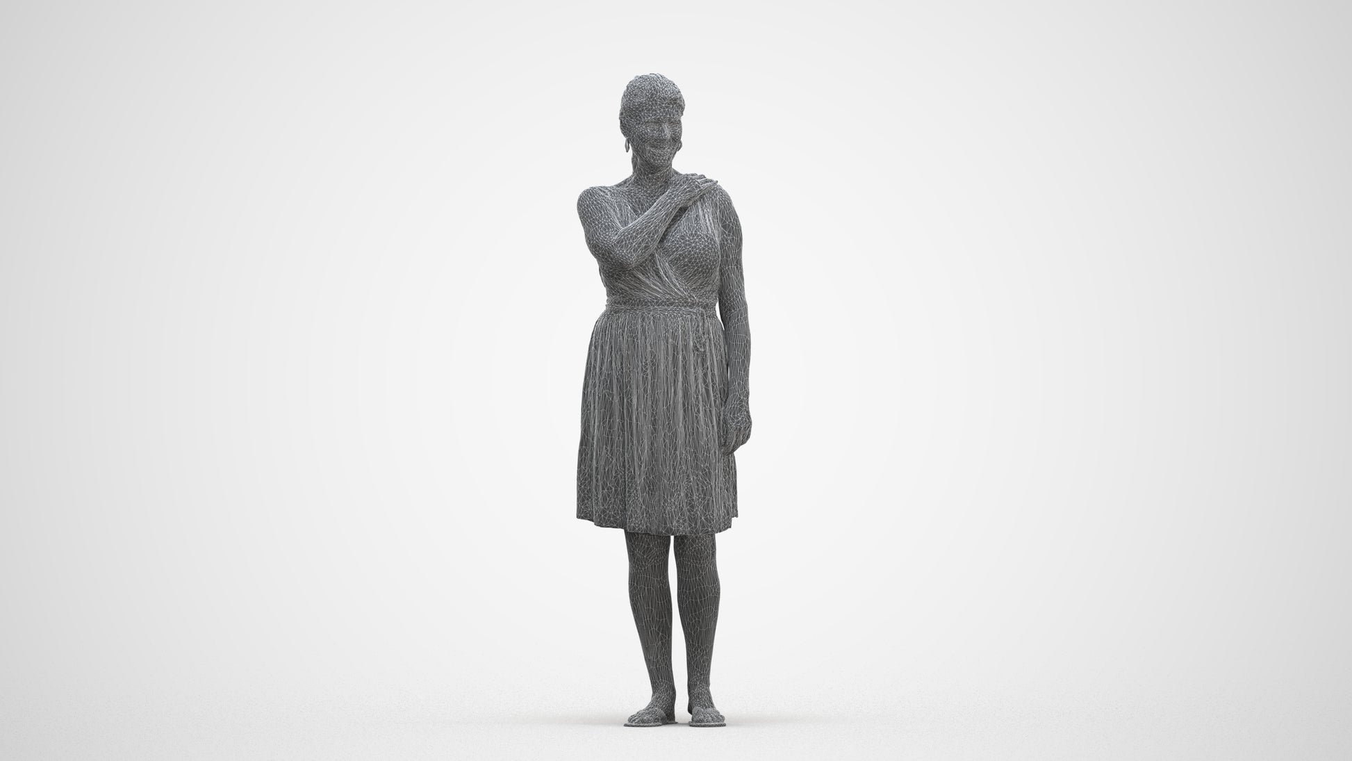 realistic 3D people woman casual standing, render-ready for V-Ray and Corona, FBX OBJ, three-quarter front view render