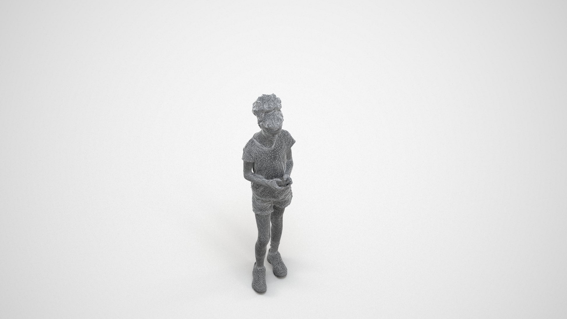 photogrammetry 3D girl casual kids, realistic human model archviz FBX, wireframe three-quarter view