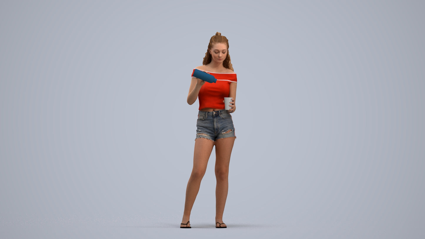 scanned 3D girl casual standing, photogrammetry people for Enscape and V-Ray, standing pose render