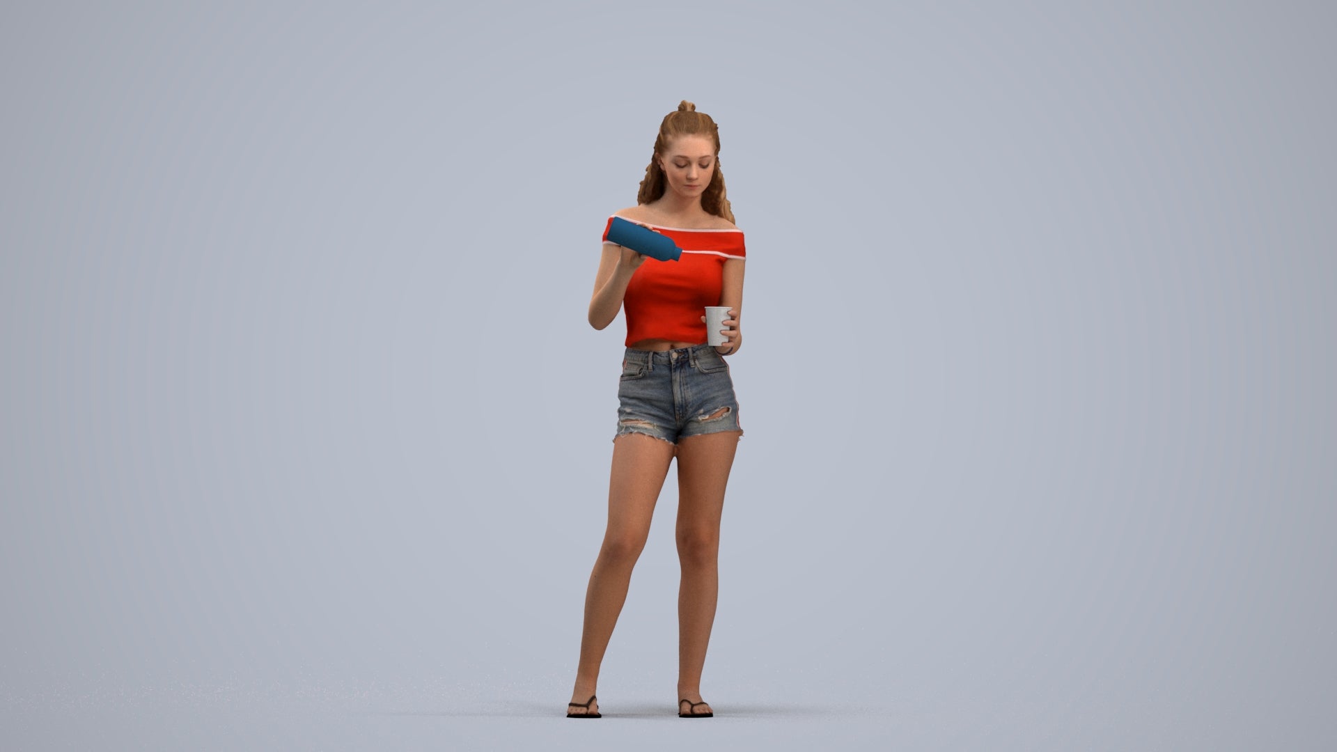 scanned 3D girl casual standing, photogrammetry people for Enscape and V-Ray, standing pose render