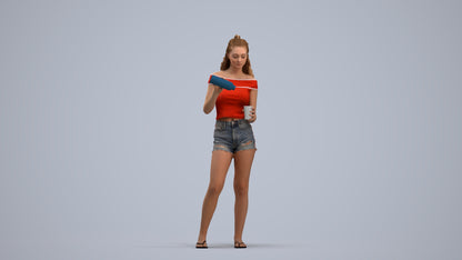 scanned 3D girl casual standing, photogrammetry people for Enscape and V-Ray, standing pose render
