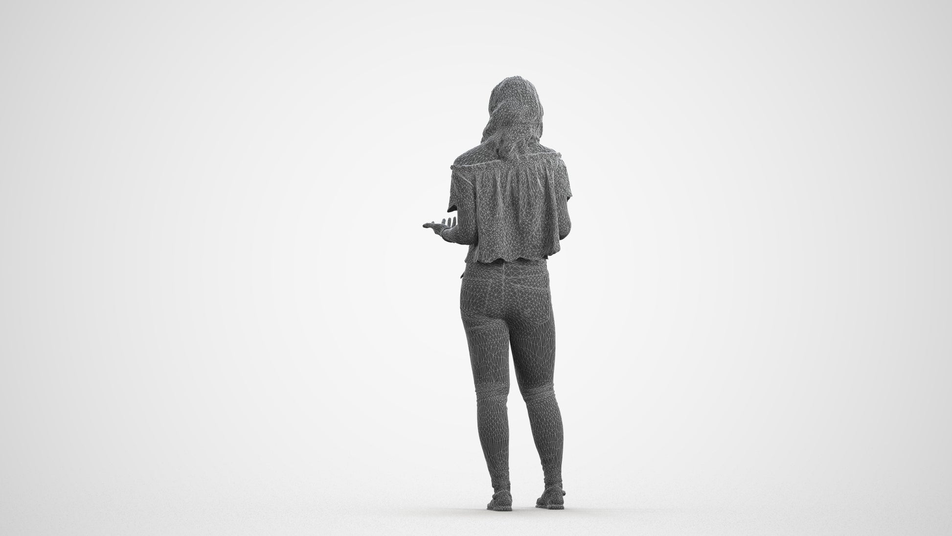 realistic 3D human woman casual standing, archviz people FBX OBJ for Blender, wireframe front view