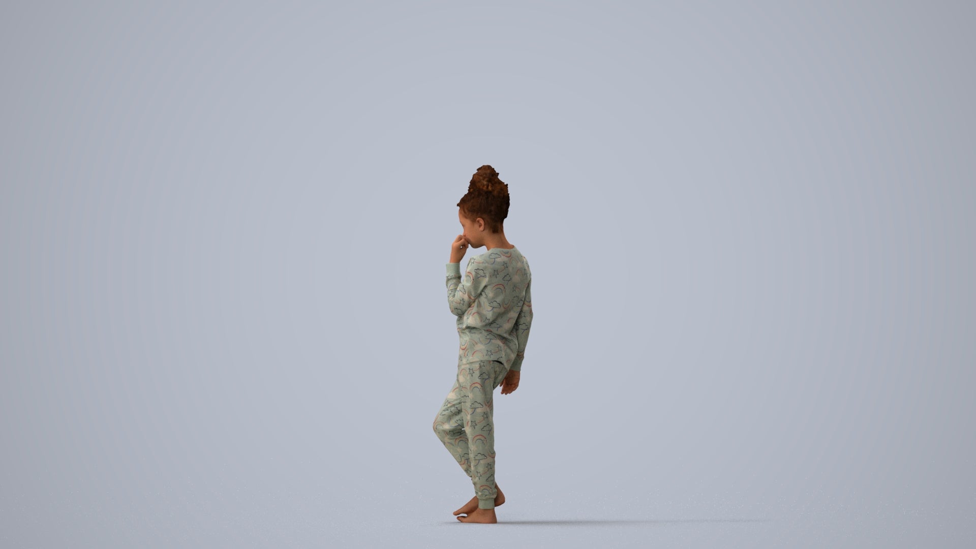 scanned 3D girl kids, photogrammetry people for Enscape and V-Ray, three-quarter view render