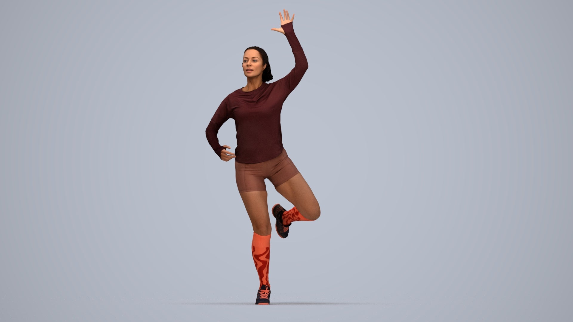 realistic 3D woman sport, scanned archviz people for Blender and 3ds Max, top-down view render