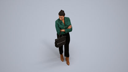 3D human model woman business standing, photogrammetry scanned person for archviz, back view render