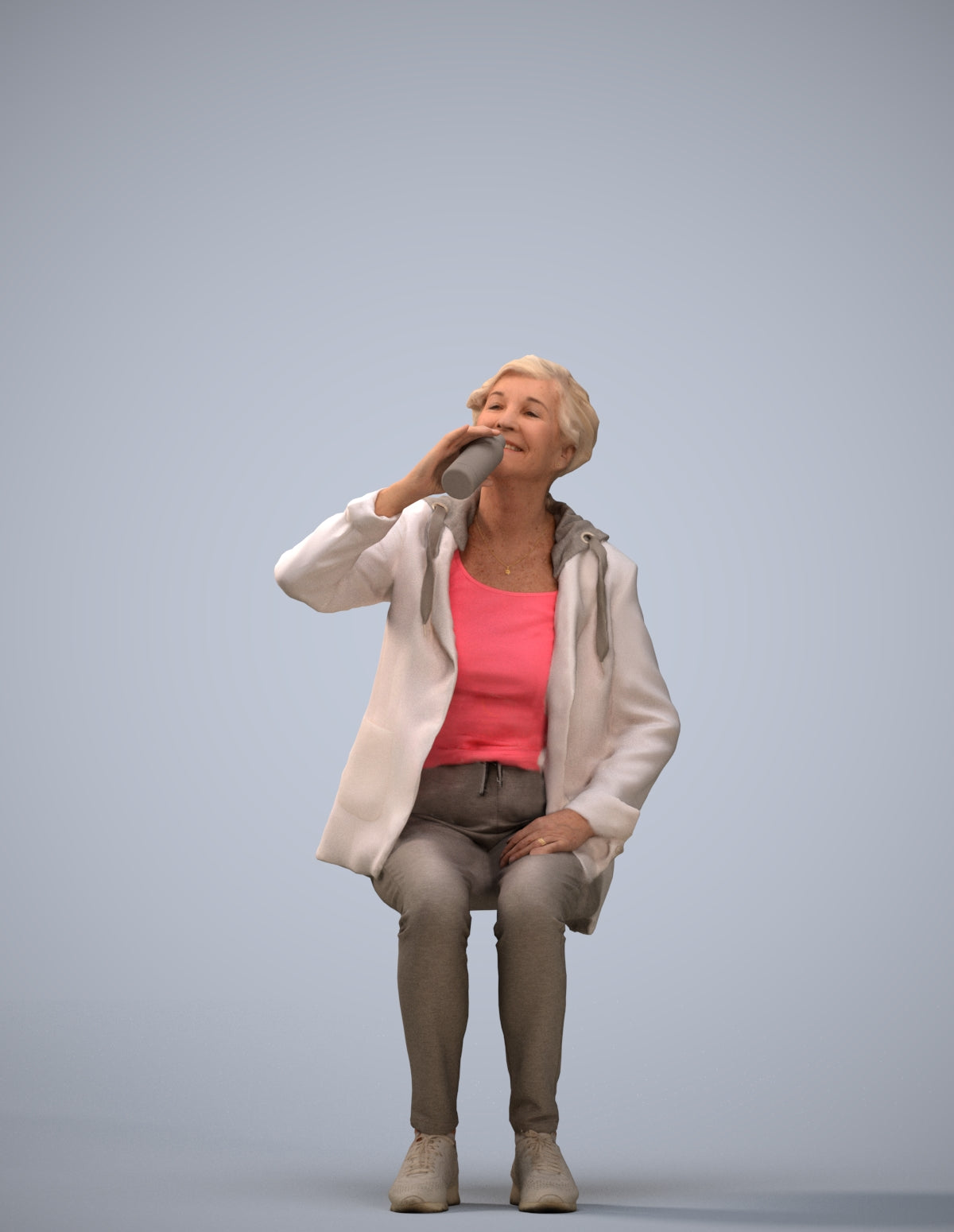photogrammetry 3D senior girl casual sitting, realistic human model archviz FBX