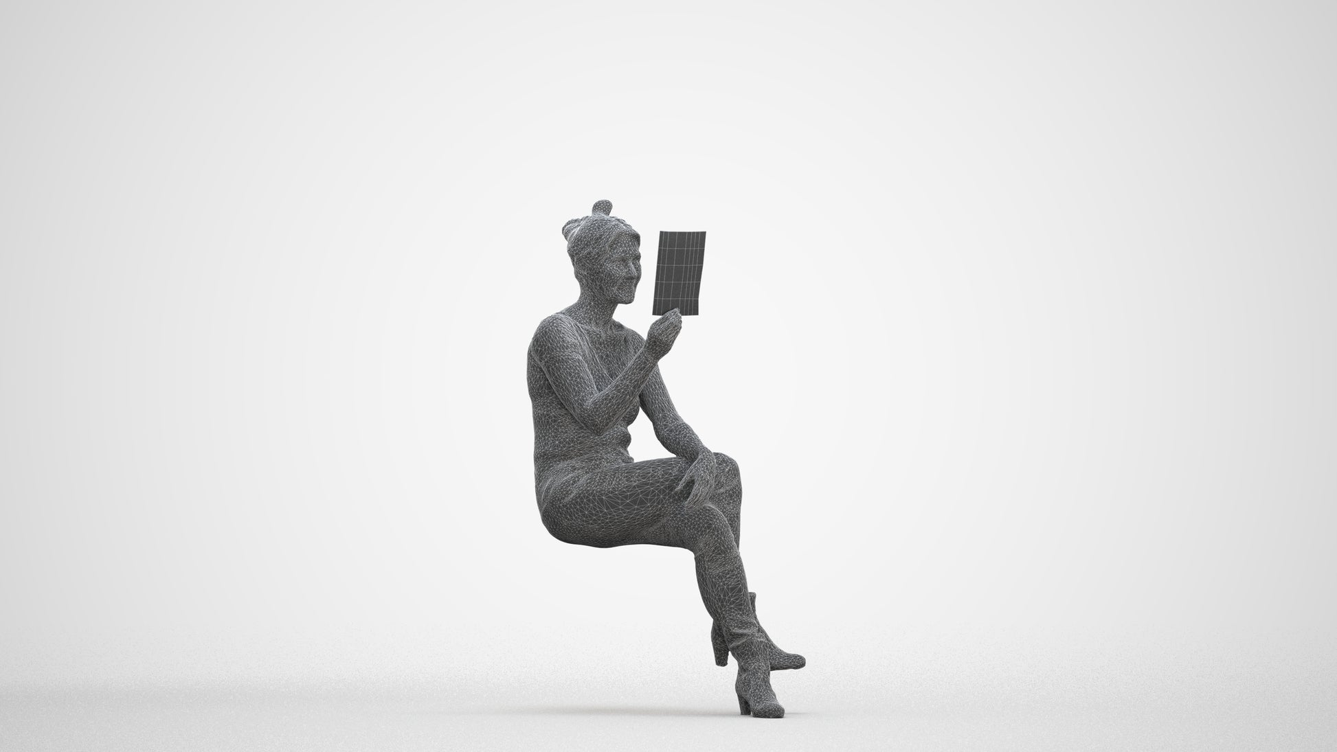 3D scanned senior woman sitting casual, photorealistic archviz people for Enscape and SketchUp