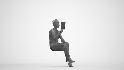 3D scanned senior woman sitting casual, photorealistic archviz people for Enscape and SketchUp