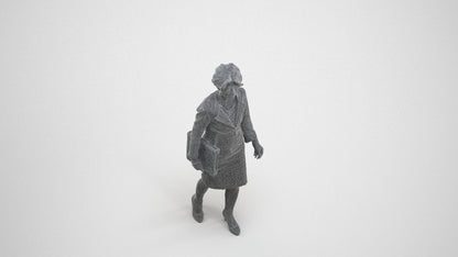 3D scanned woman walking business, photorealistic archviz people for Enscape and SketchUp, wireframe three-quarter view