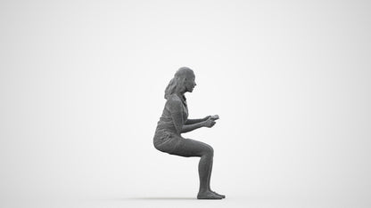 realistic 3D human woman casual sitting, archviz people FBX OBJ for Blender, wireframe side view