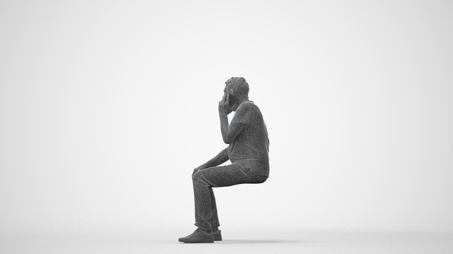 realistic 3D human senior man casual sitting, archviz people FBX OBJ for Blender, square thumbnail