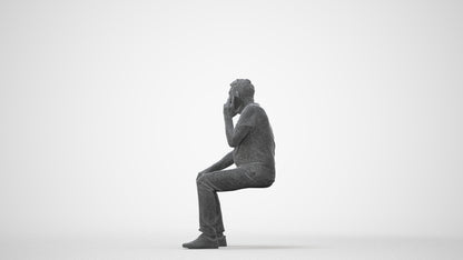 realistic 3D human senior man casual sitting, archviz people FBX OBJ for Blender, square thumbnail