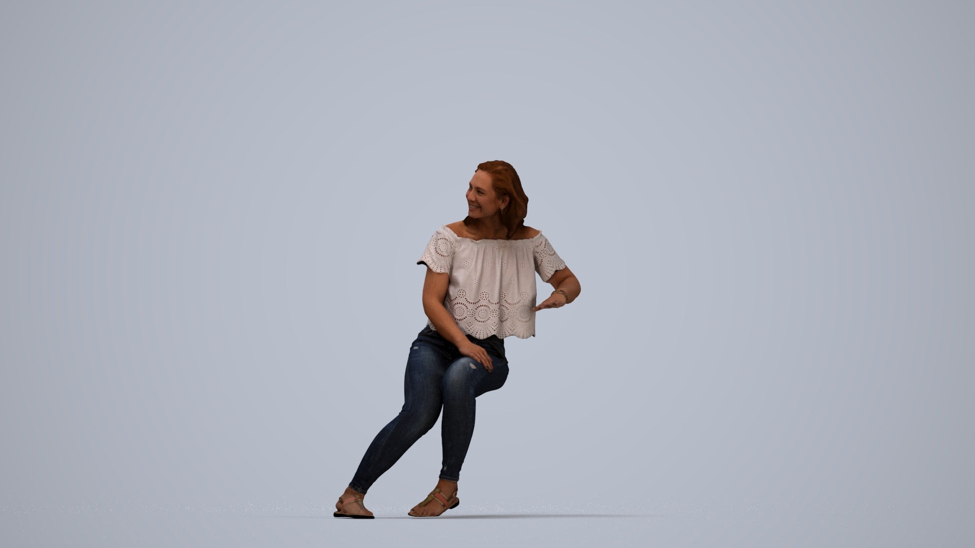 realistic 3D people woman casual sitting, render-ready for V-Ray and Corona, FBX OBJ, top-down view render