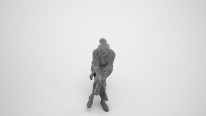 photogrammetry 3D woman casual sitting, realistic human model archviz FBX, wireframe three-quarter view