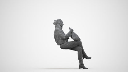 realistic 3D human woman casual sitting, archviz people FBX OBJ for Blender, wireframe side view