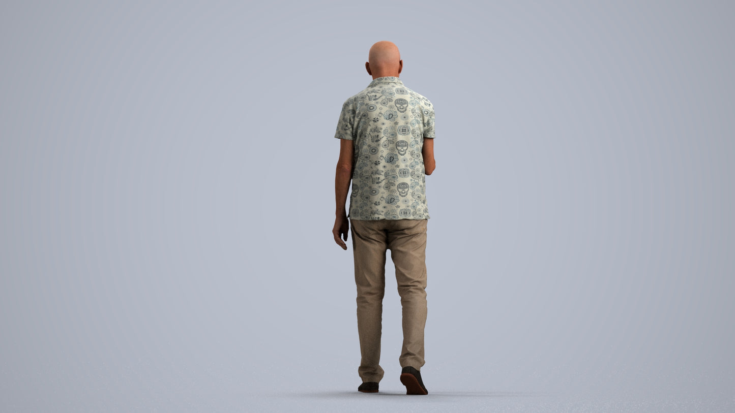 realistic 3D people senior man casual walking, render-ready for V-Ray and Corona, FBX OBJ, front view render