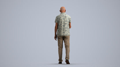 realistic 3D people senior man casual walking, render-ready for V-Ray and Corona, FBX OBJ, front view render