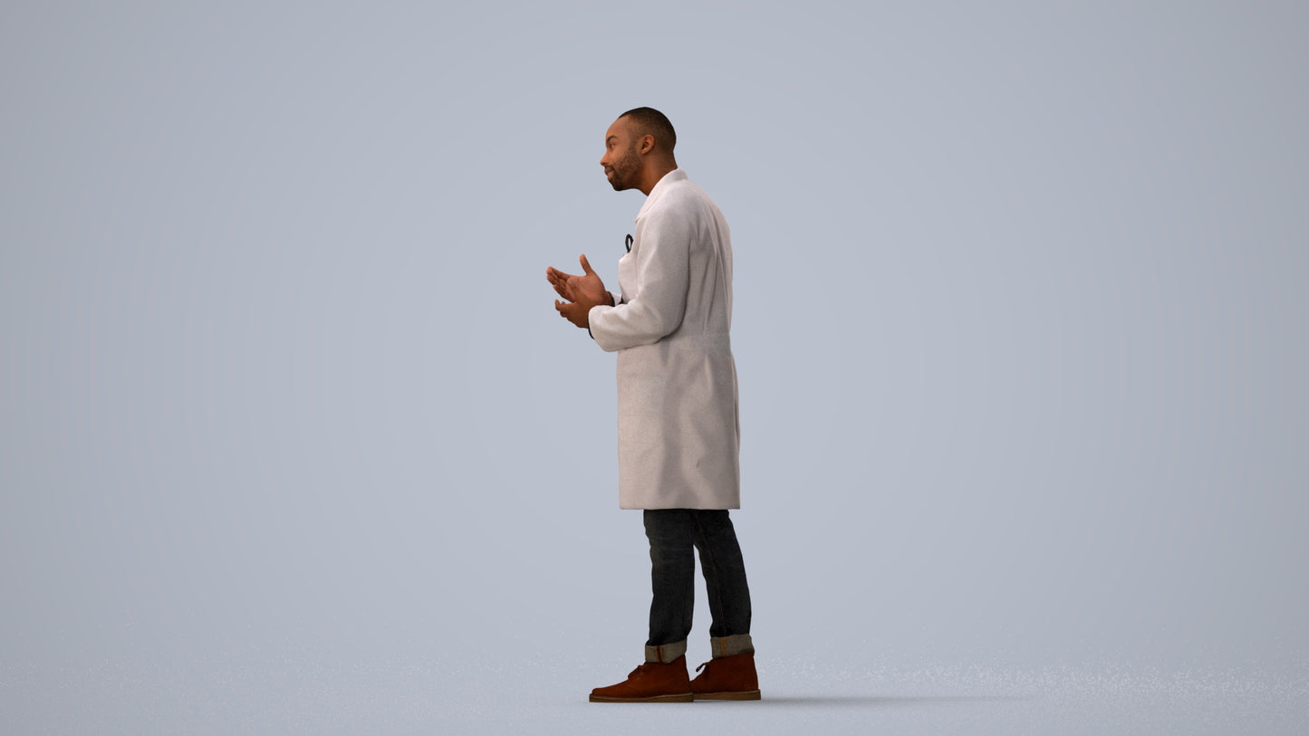 3D scanned man standing, photorealistic archviz people for Enscape and SketchUp, three-quarter view render
