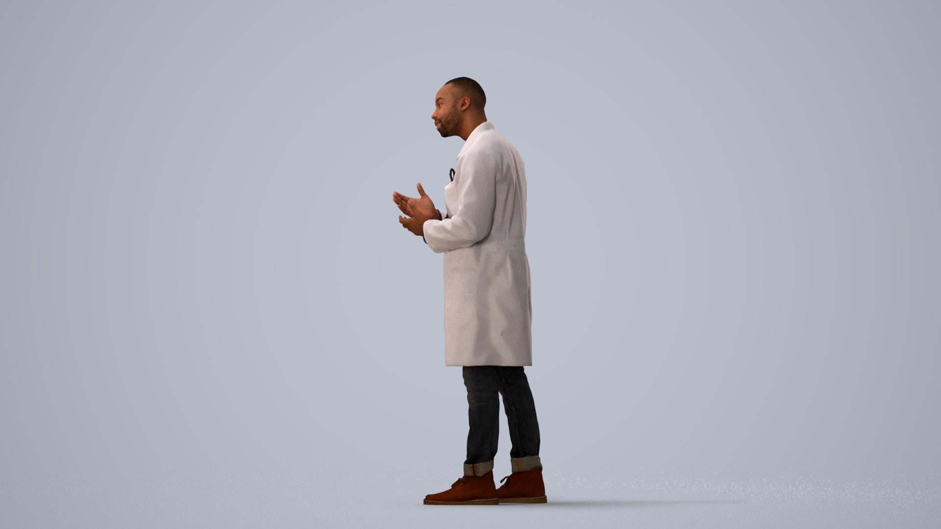 3D scanned man standing, photorealistic archviz people for Enscape and SketchUp, three-quarter view render