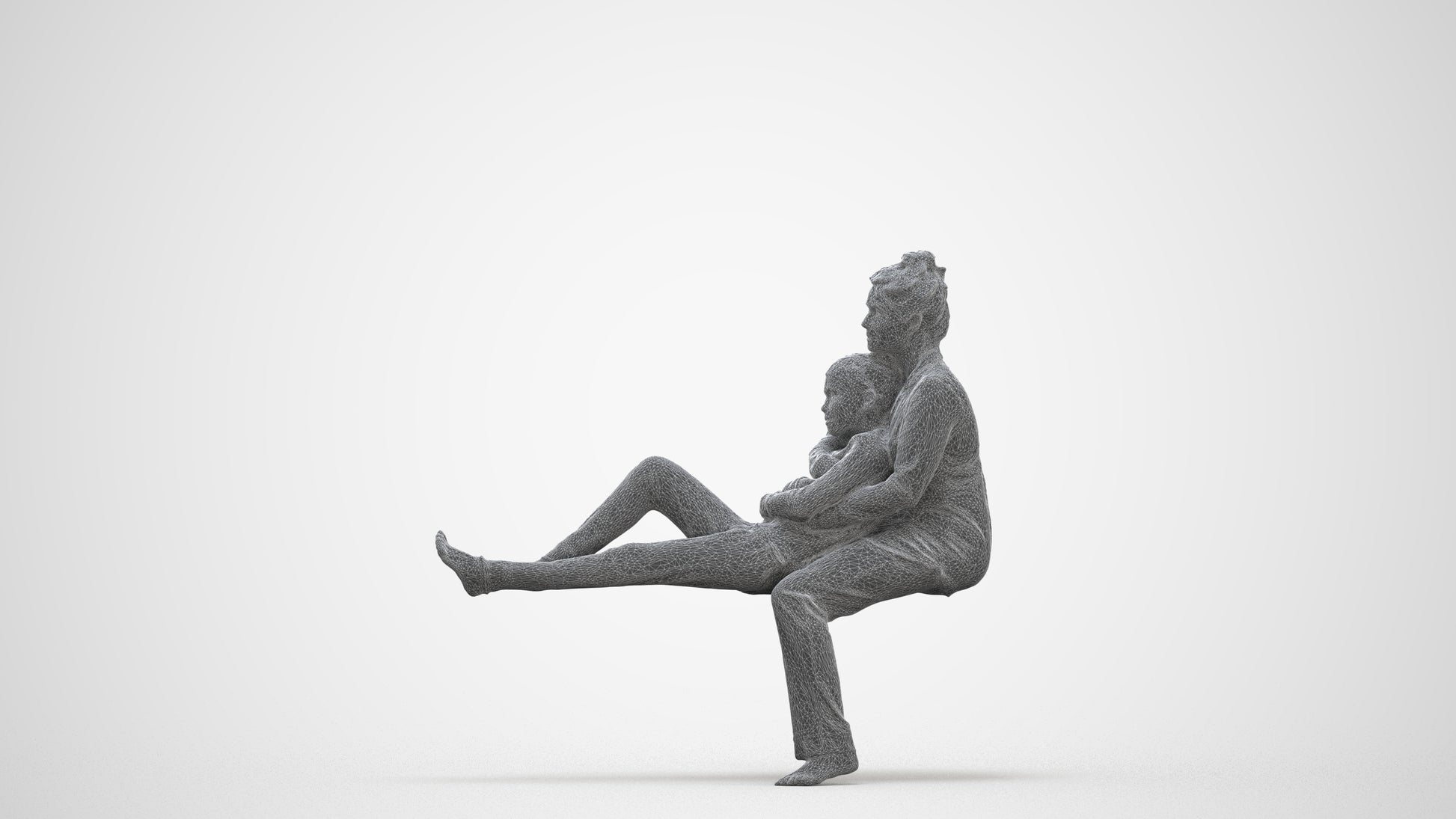 3D human model girl kids, photogrammetry scanned person for archviz, three-quarter front view render