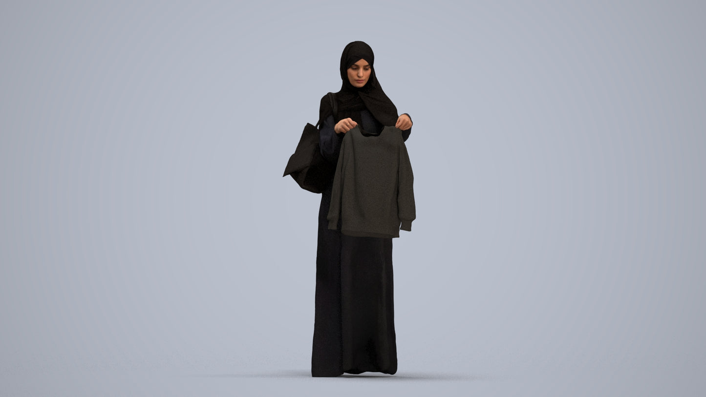 scanned 3D woman shopping, photogrammetry people for Enscape and V-Ray, standing pose render
