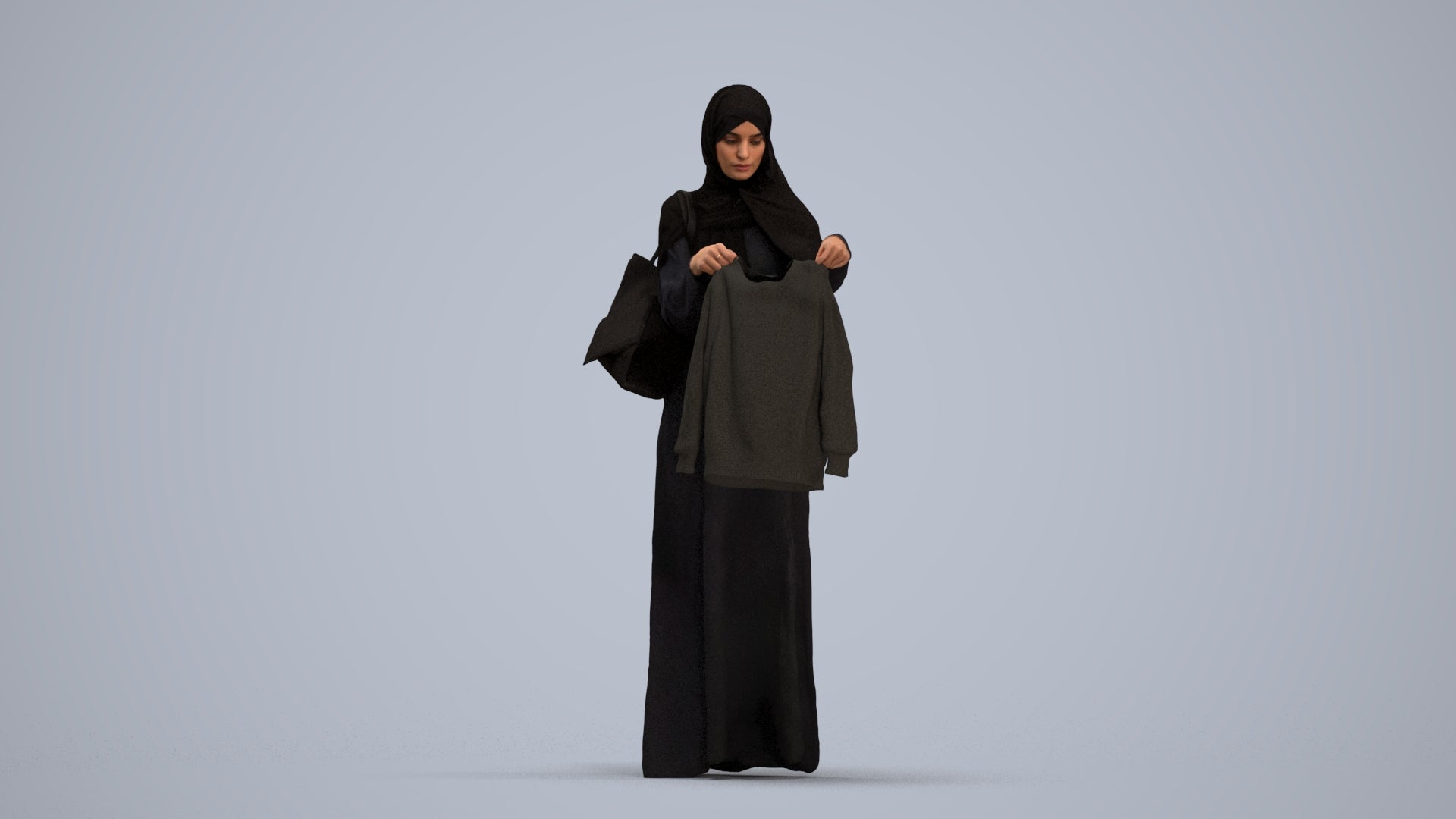 scanned 3D woman shopping, photogrammetry people for Enscape and V-Ray, standing pose render