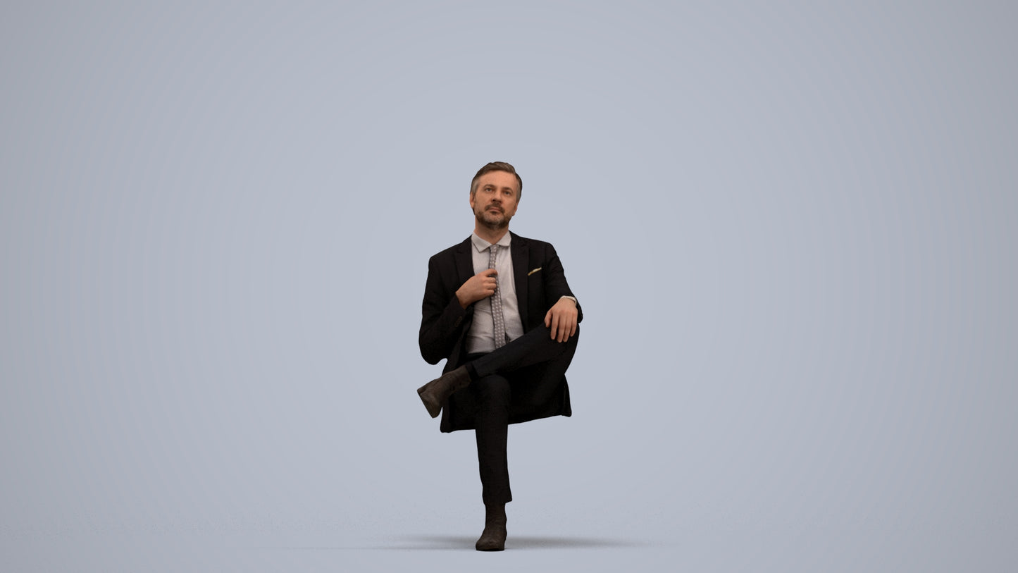 3D people model man business, scanned human for 3ds Max rendering, standing pose render