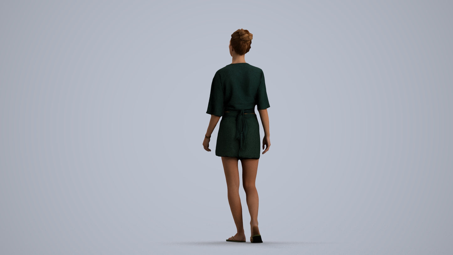 realistic 3D people woman casual walking, render-ready for V-Ray and Corona, FBX OBJ, front view render