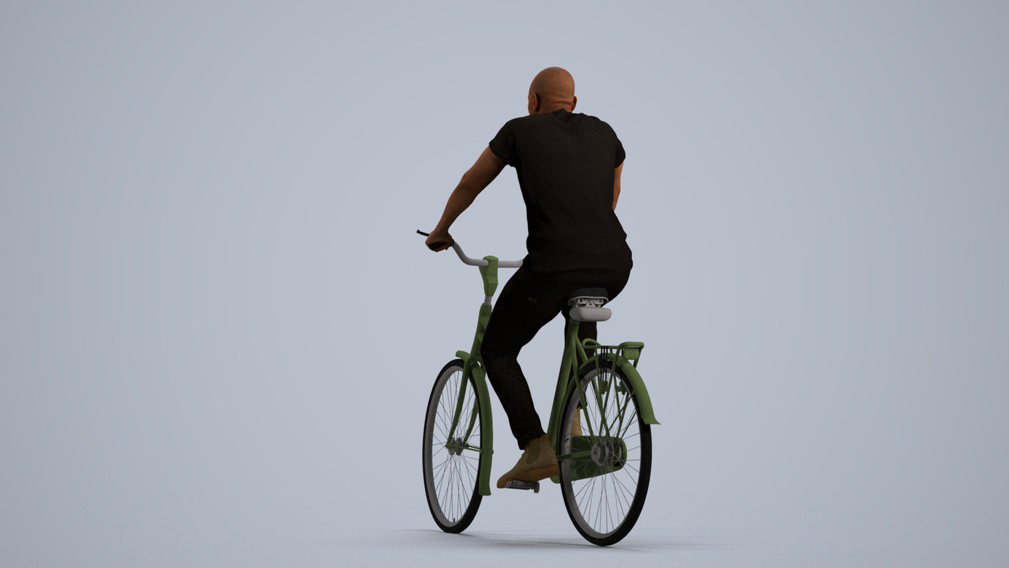 realistic 3D man casual cycling, scanned archviz people for Blender and 3ds Max, front view render