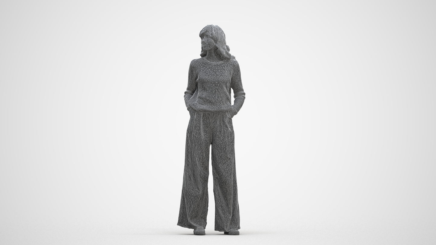 scanned 3D woman casual standing, photogrammetry people for Enscape and V-Ray, three-quarter front view render