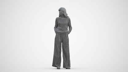 scanned 3D woman casual standing, photogrammetry people for Enscape and V-Ray, three-quarter front view render