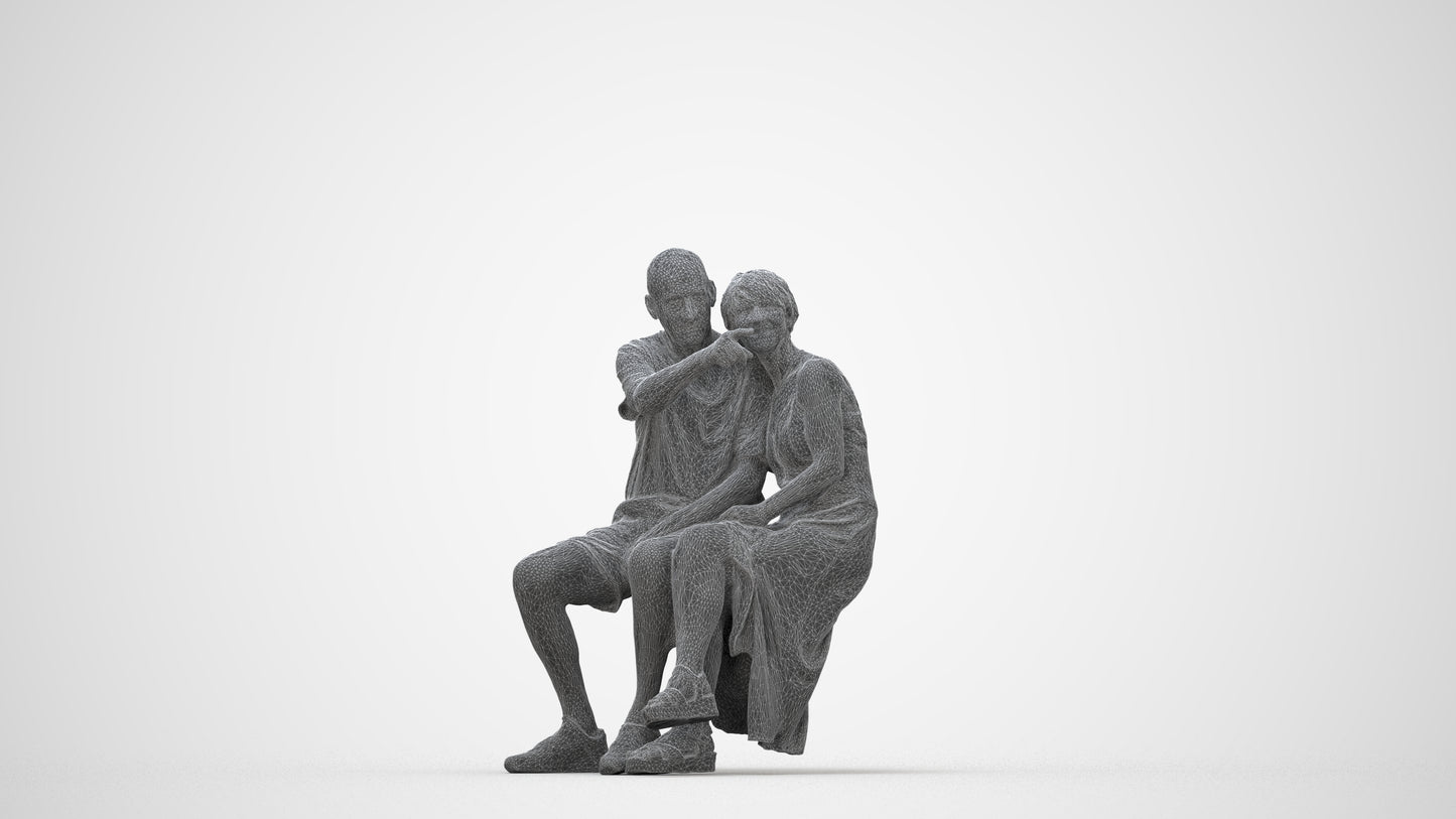 photogrammetry 3D senior woman couple, realistic human model archviz FBX, wireframe back view